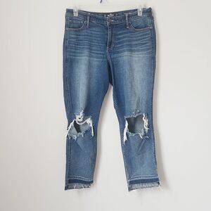 Hollister Medium Wash Distressed High Rise Slim Straight Jeans Size 15R